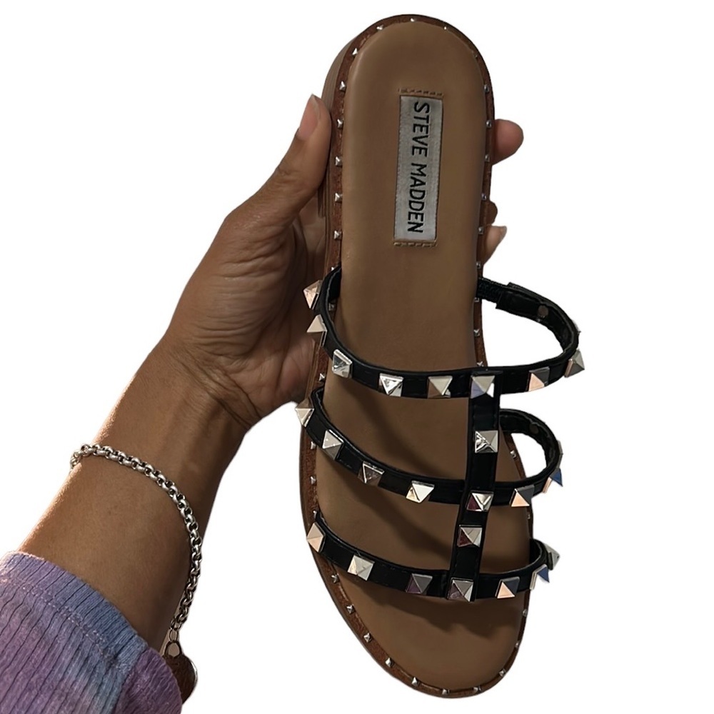Steve Madden black slides sandal with studs size 7.5 - Picture 4 of 6